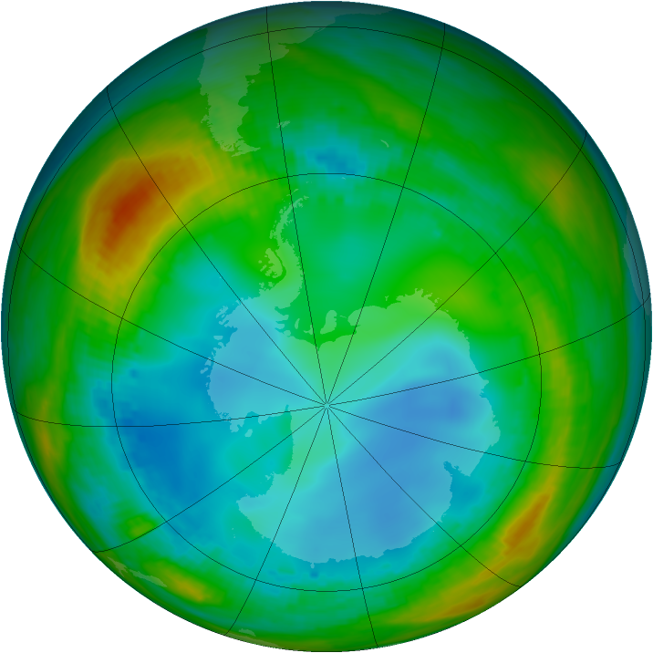 Antarctic ozone map for 22 July 1991